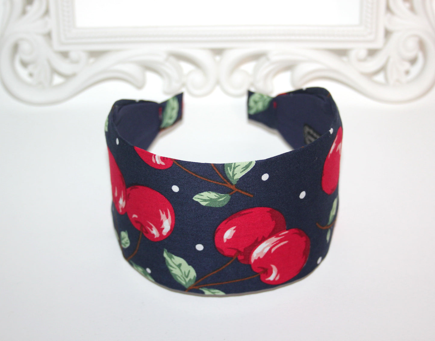 Cherry hairband bandana Dark Blue wide headband for women