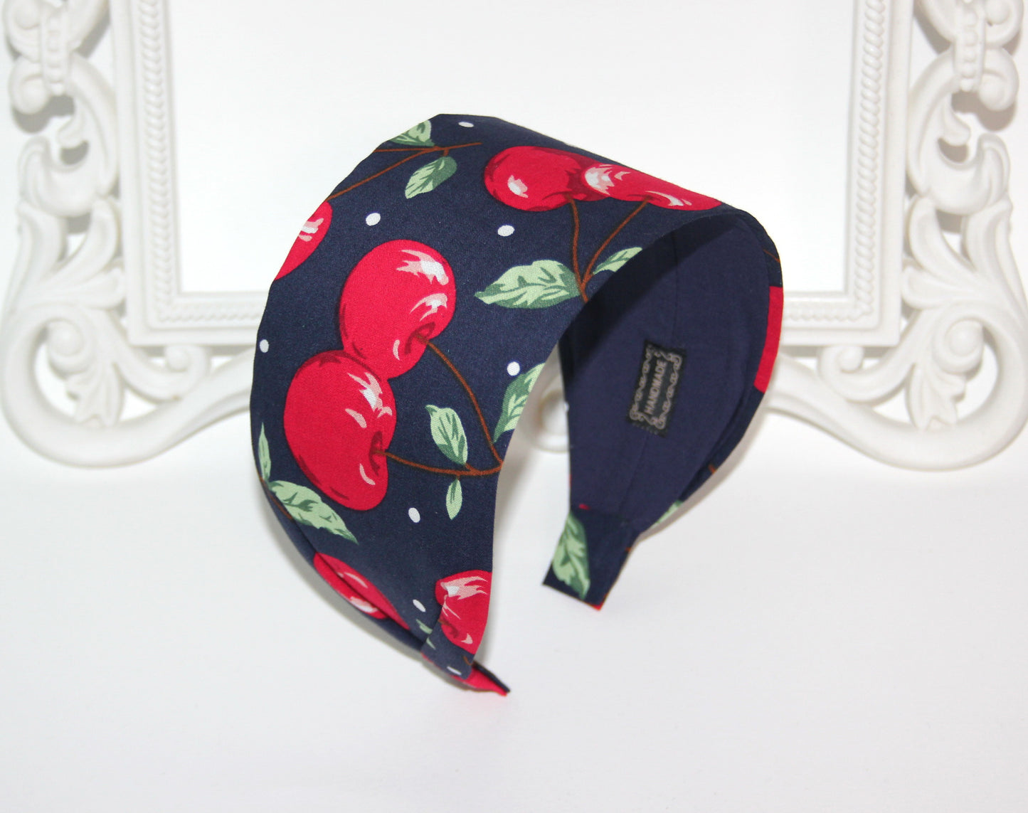 Cherry hairband bandana Dark Blue wide headband for women