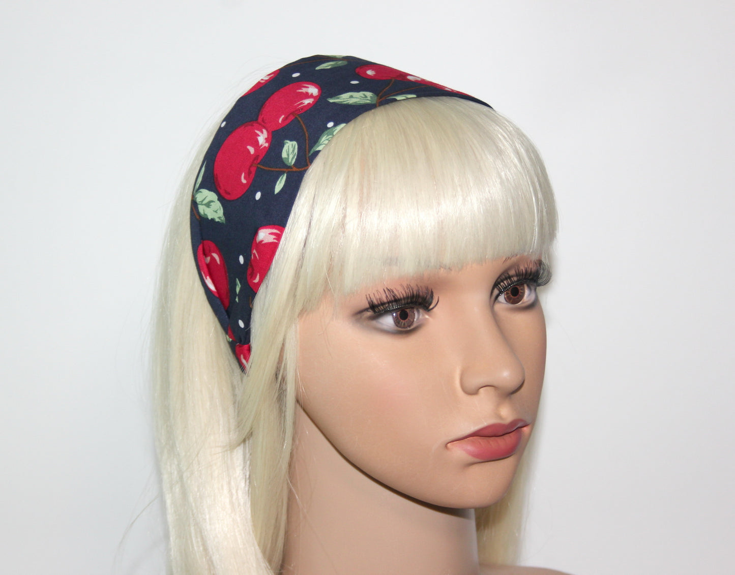 Cherry hairband bandana Dark Blue wide headband for women
