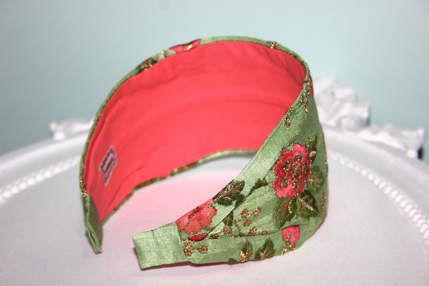 Embroidered flower headband Aple Green blossom chic hairband