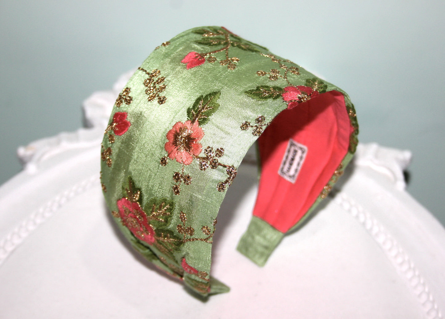 Embroidered flower headband Aple Green blossom chic hairband