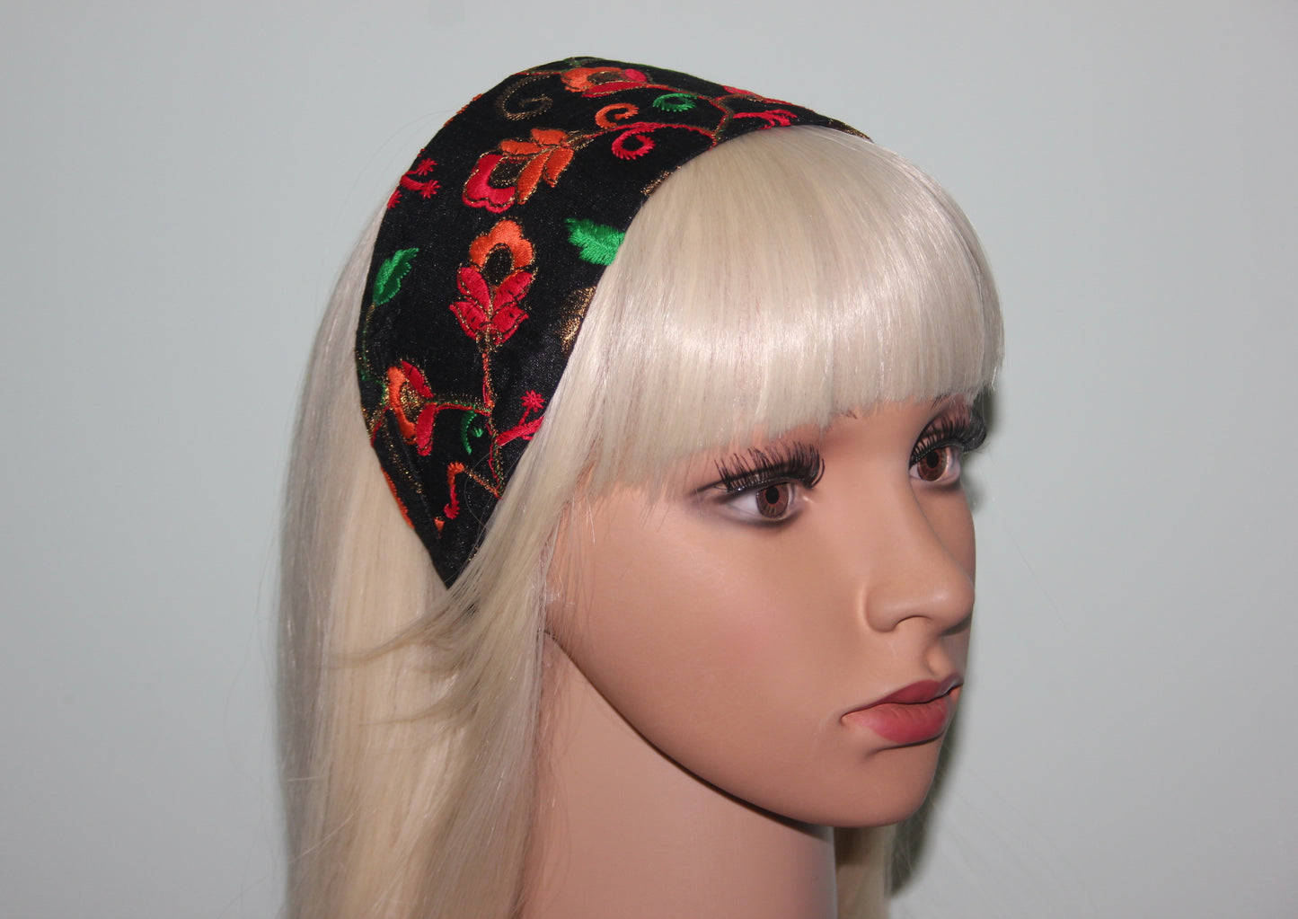 Embroidered headband for women Black & Orange poly silk hairband