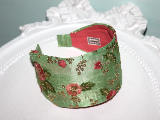 Embroidered flower headband Aple Green blossom chic hairband