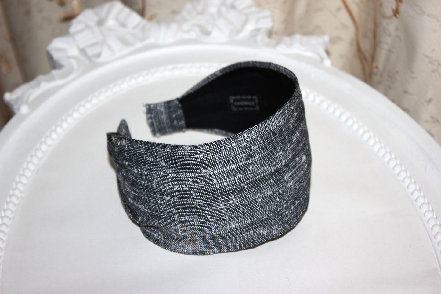 Retro headband for women black&white handloom cotton hairband for women