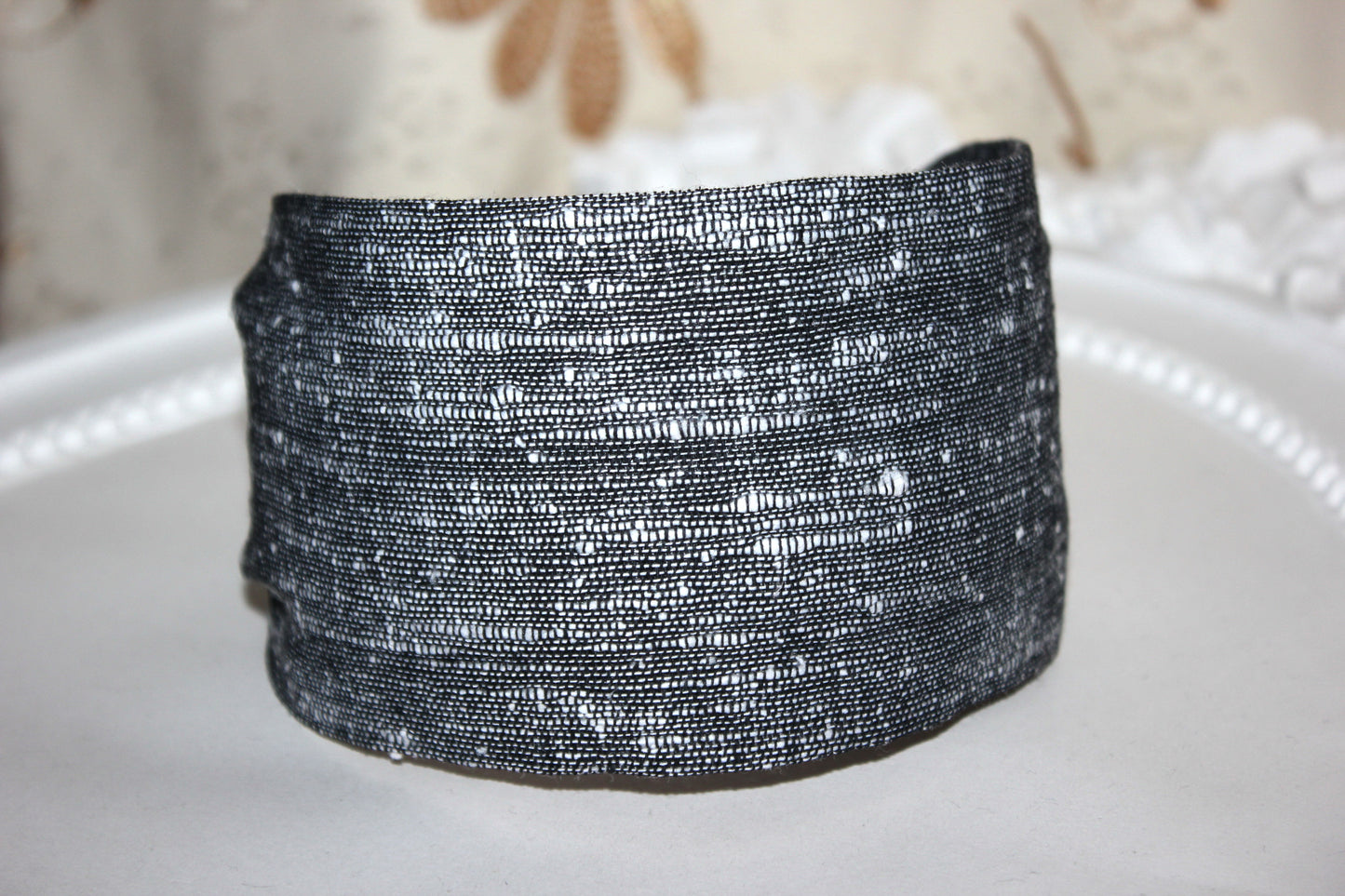 Retro headband for women black&white handloom cotton hairband for women