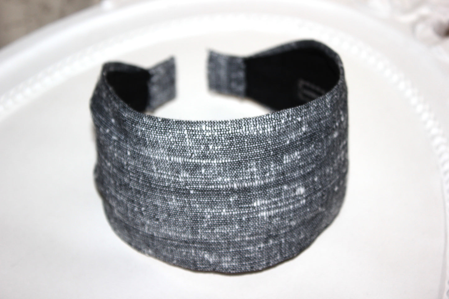 Retro headband for women black&white handloom cotton hairband for women
