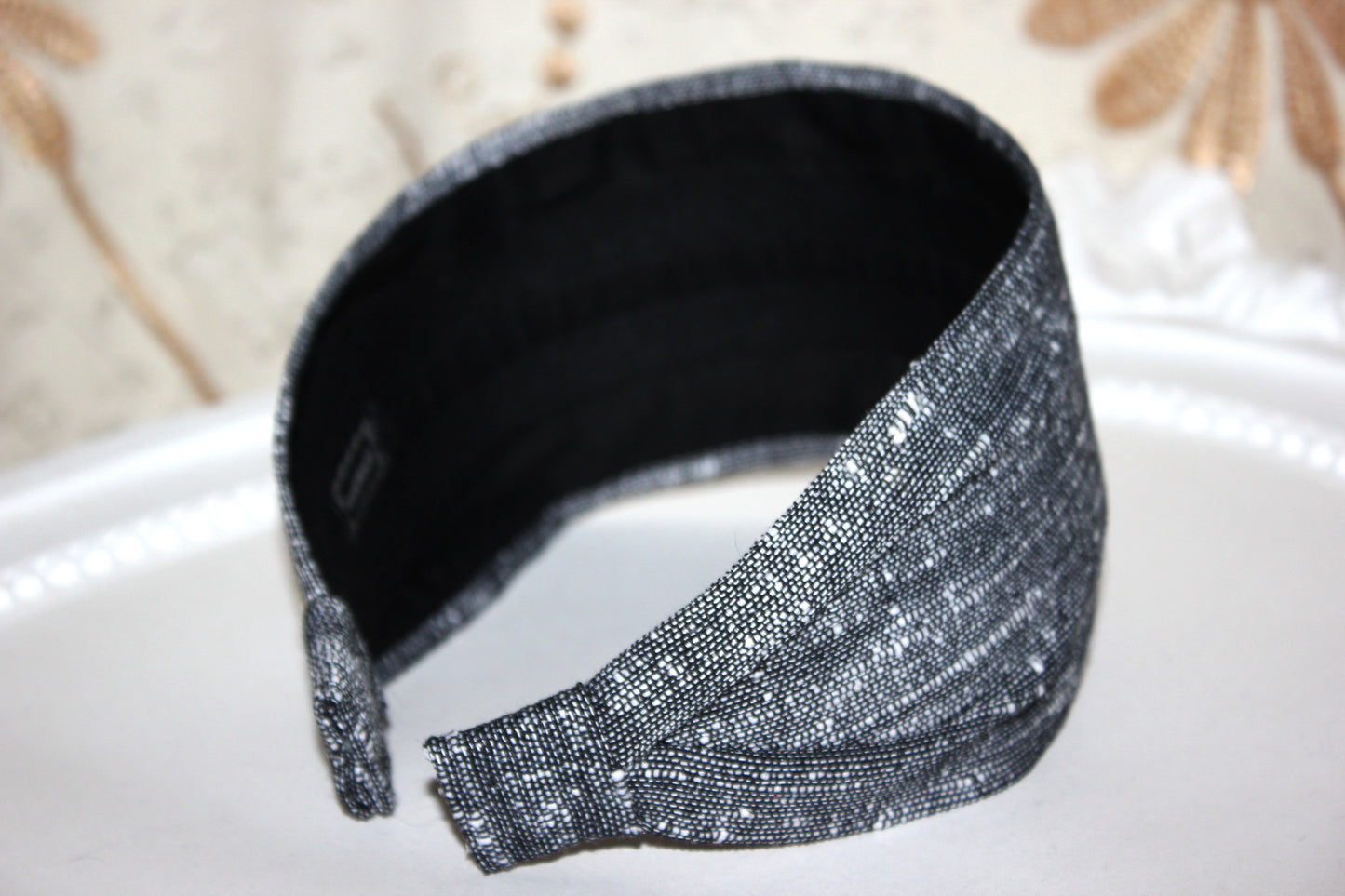 Retro headband for women black&white handloom cotton hairband for women