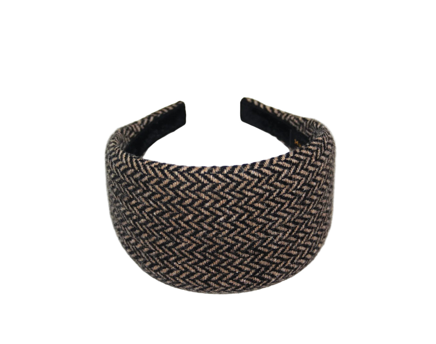 Herringbone Wool headband Black & Brown tweed hairband, plastic free
