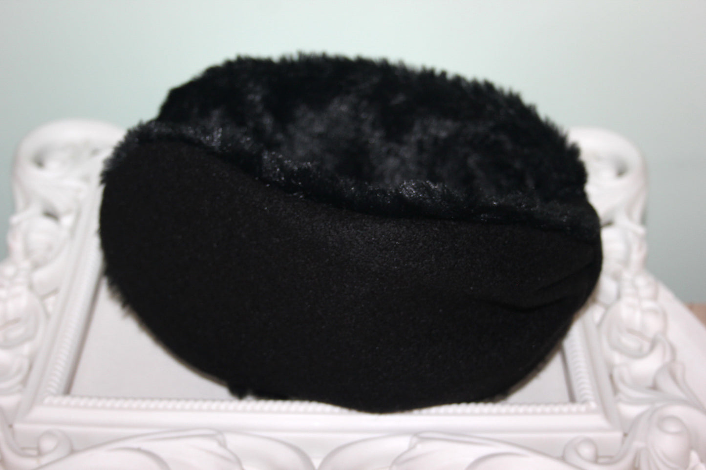 Black wool blend earmuff for women Faux fur ear warmer Comfy headband turban