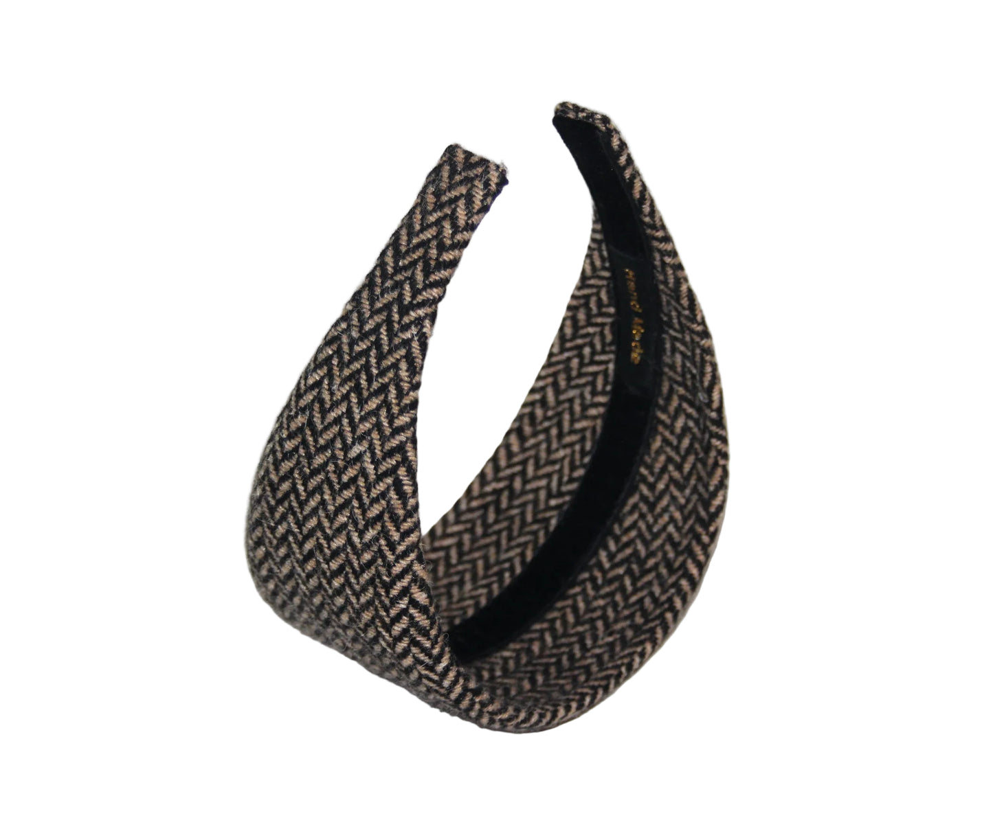 Herringbone Wool headband Black & Brown tweed hairband, plastic free