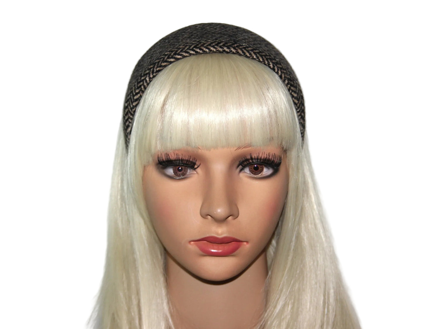Herringbone Wool headband Black & Brown tweed hairband, plastic free