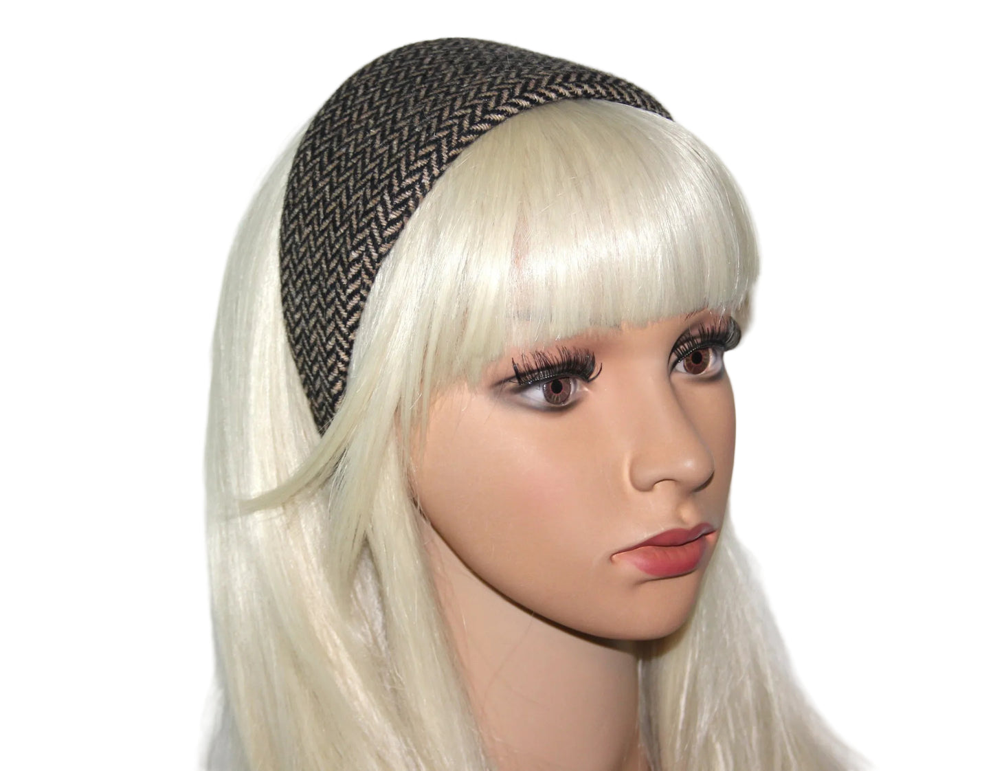 Herringbone Wool headband Black & Brown tweed hairband, plastic free