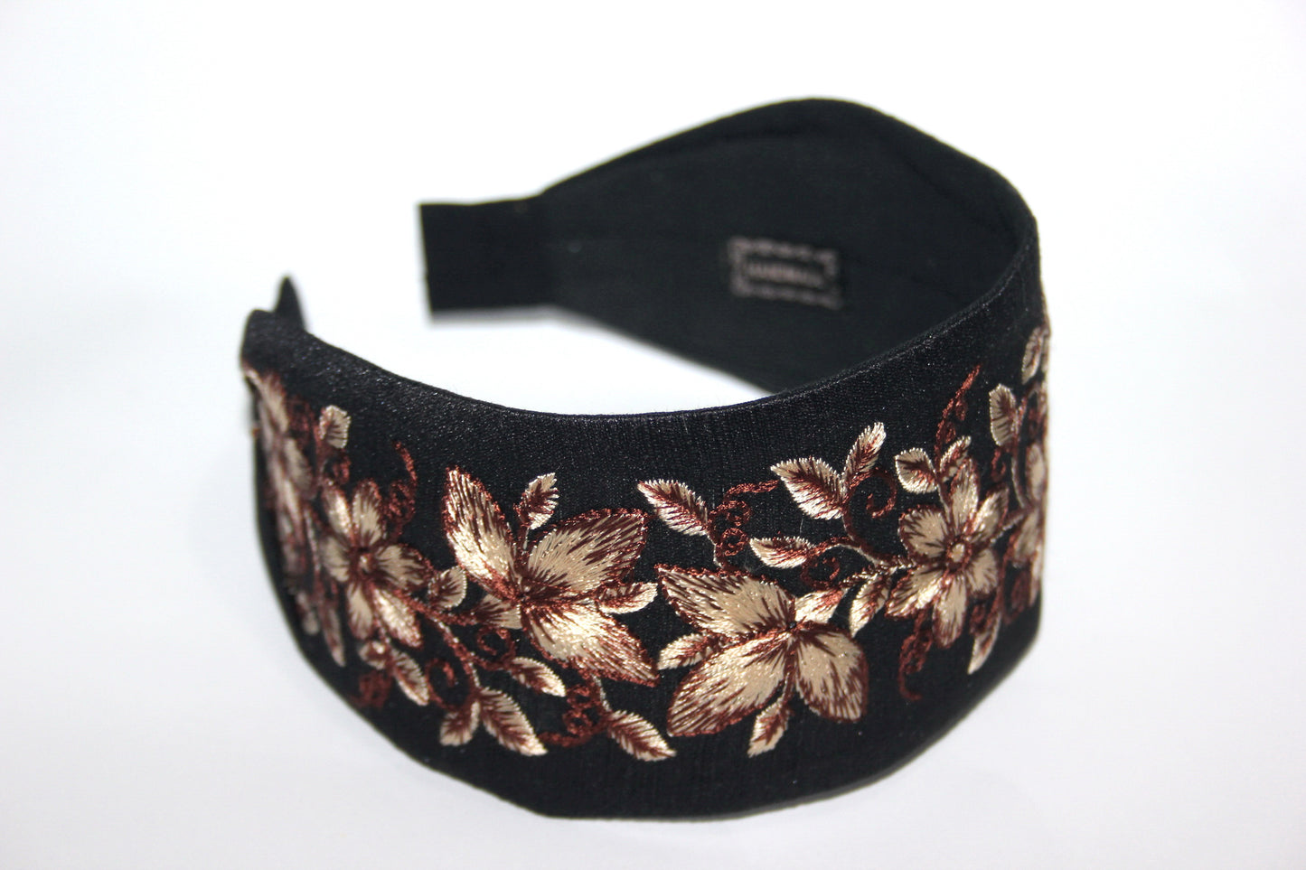 Boho embroidered headband 2.75" inch Black & Brown events wide head cover