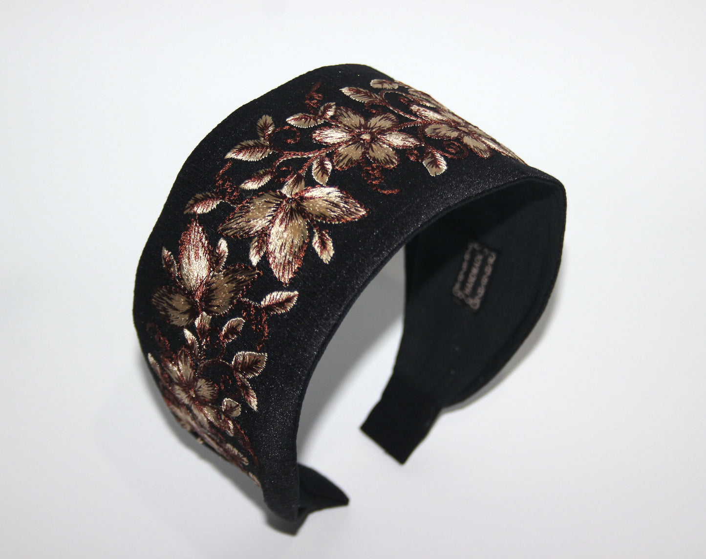 Boho embroidered headband 2.75" inch Black & Brown events wide head cover