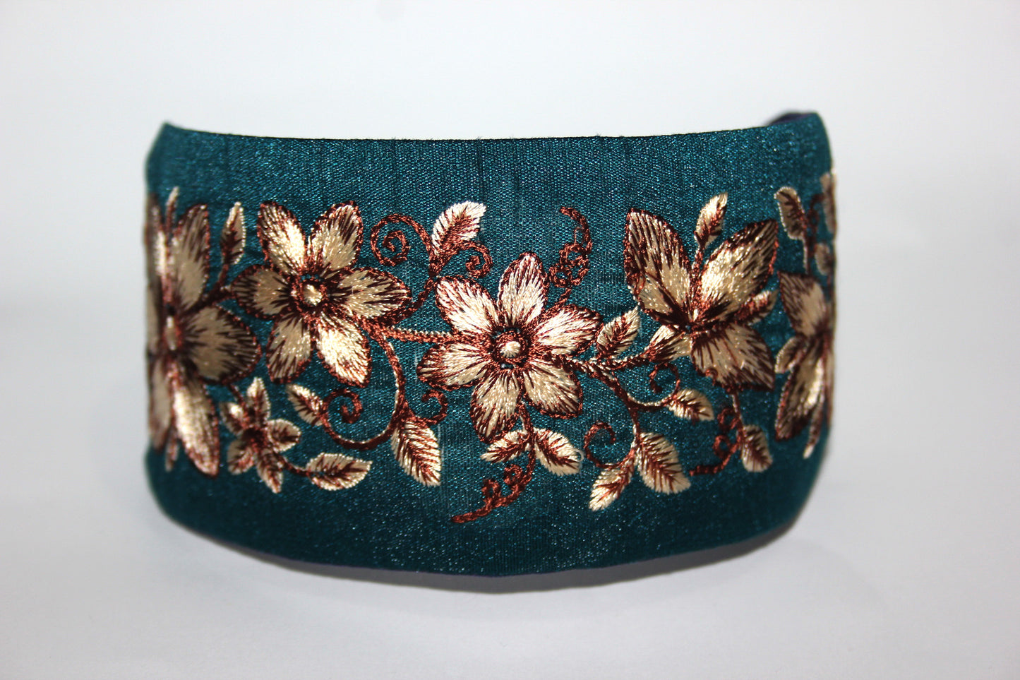 Boho embroidered headband 2.75" inch Blue & Brown events wide head cover