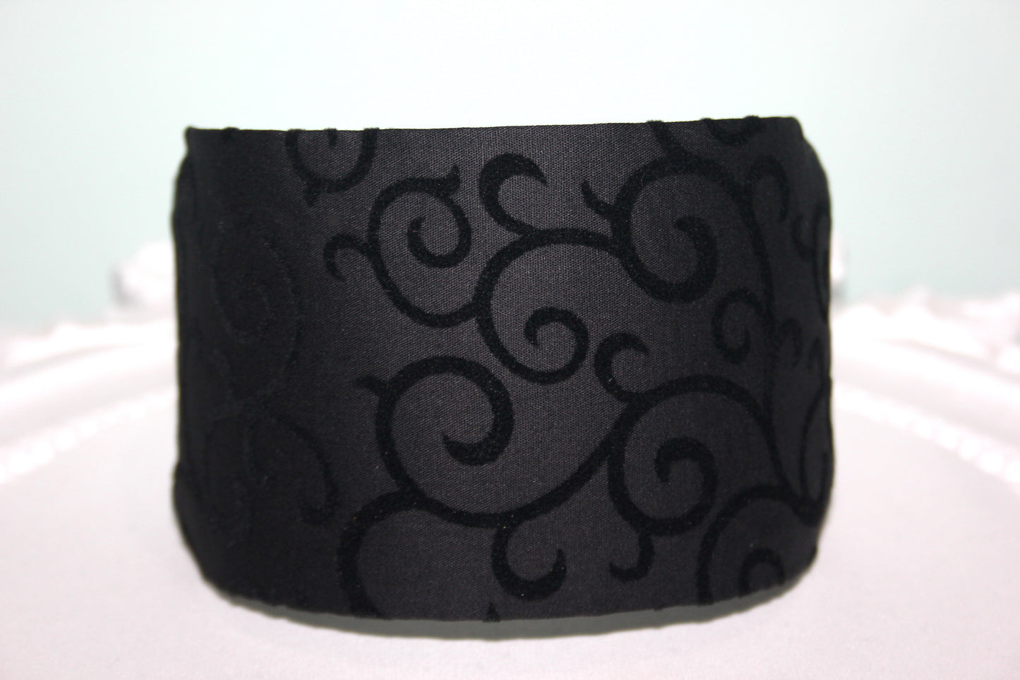 Black headband Flocked swirl cotton hairband wide headband scarf for women