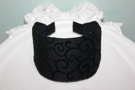Black headband Flocked swirl cotton hairband wide headband scarf for women