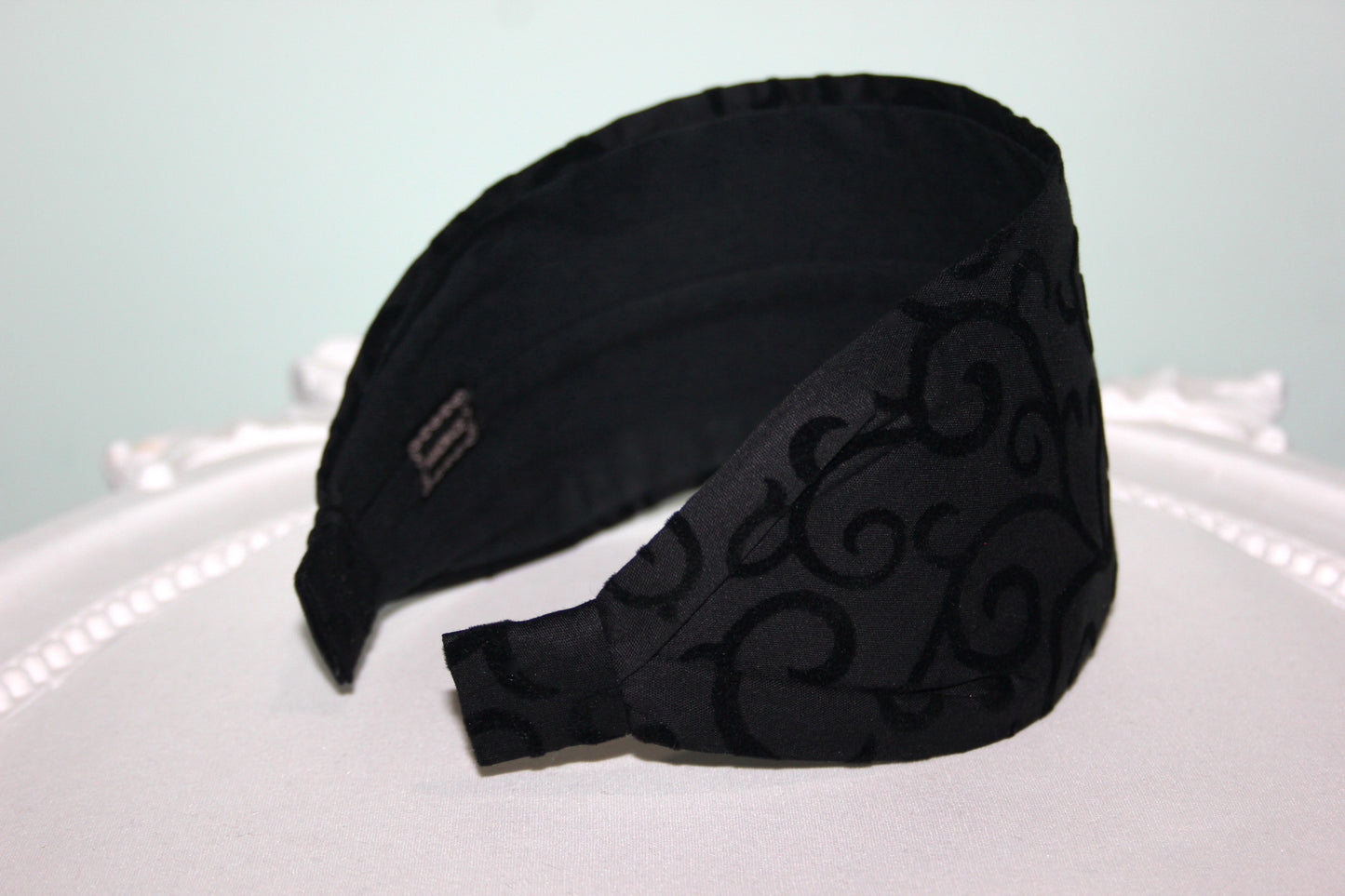 Black headband Flocked swirl cotton hairband wide headband scarf for women