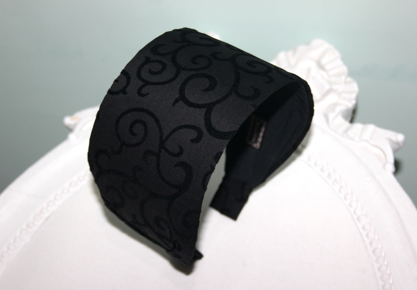 Black headband Flocked swirl cotton hairband wide headband scarf for women