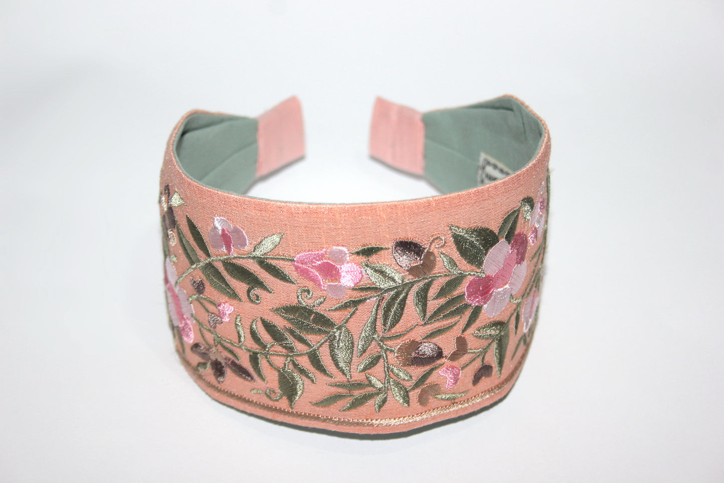 Fashion embroidered headband for women 2.75" inch Peach statement wide hairband