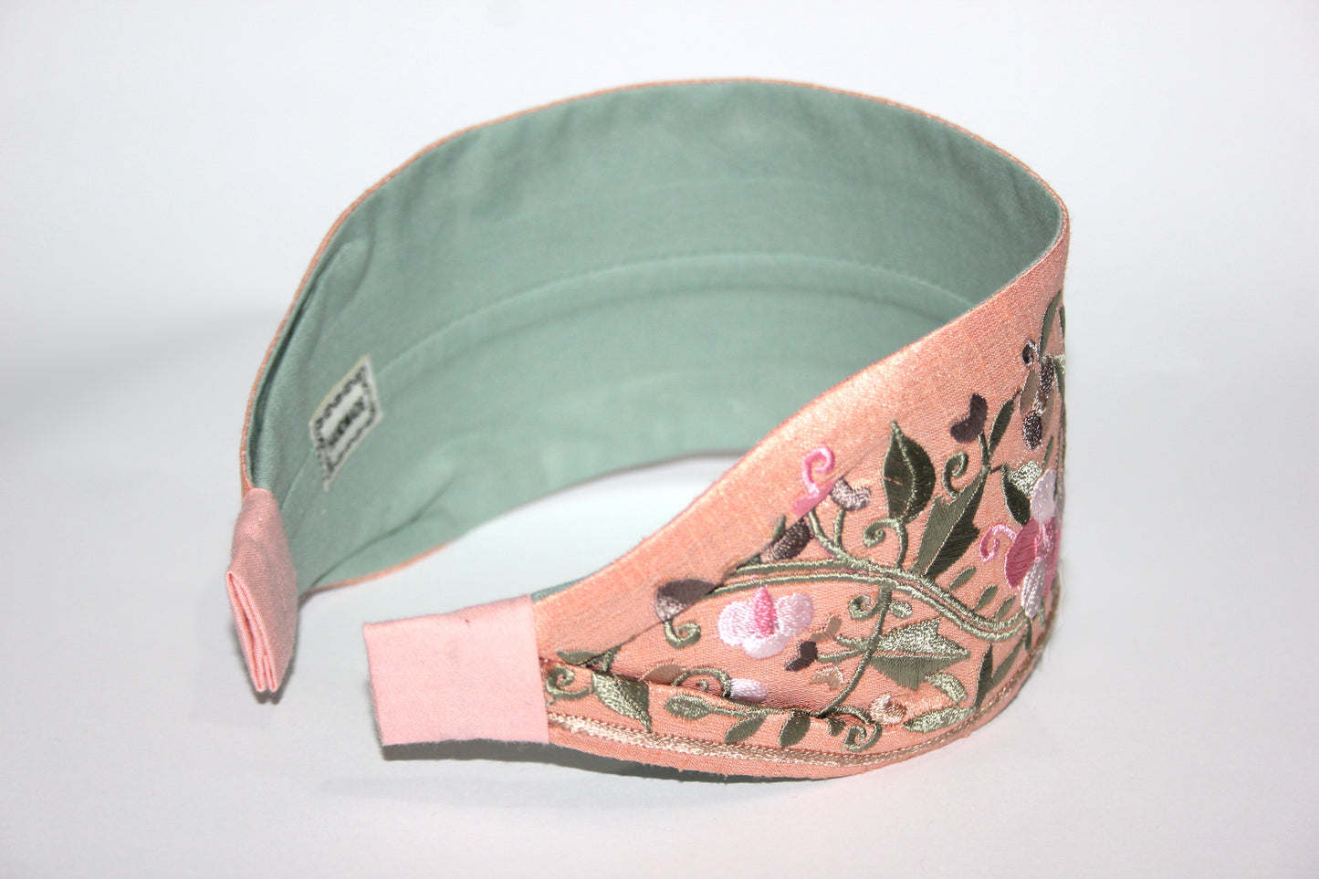 Fashion embroidered headband for women 2.75" inch Peach statement wide hairband
