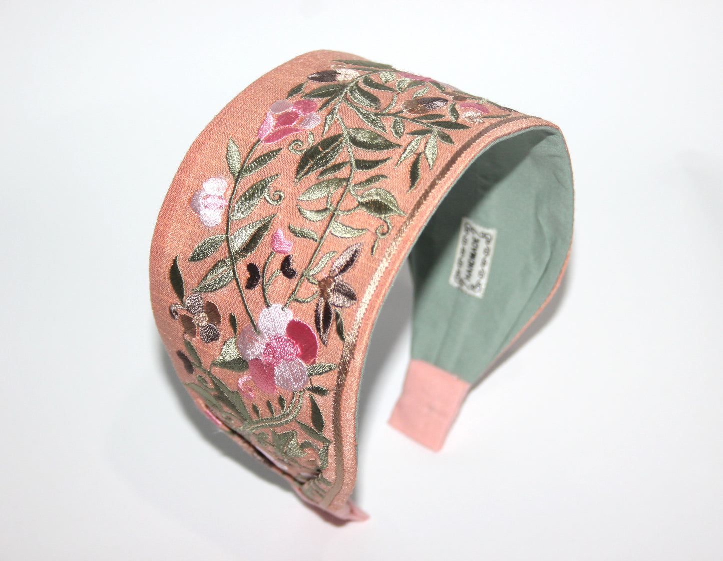 Fashion embroidered headband for women 2.75" inch Peach statement wide hairband