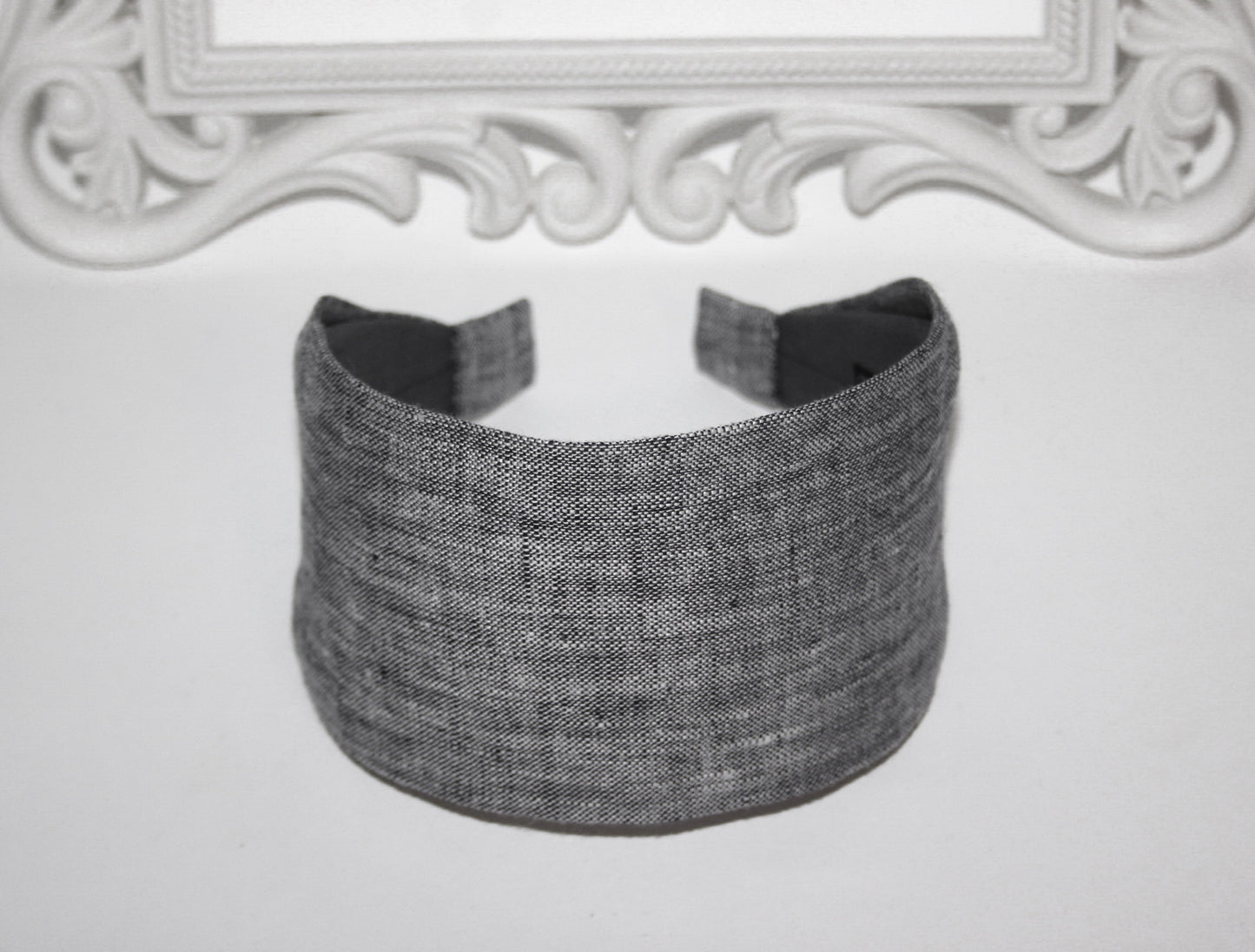 Chambray linen headband women Dark Gray head scarf