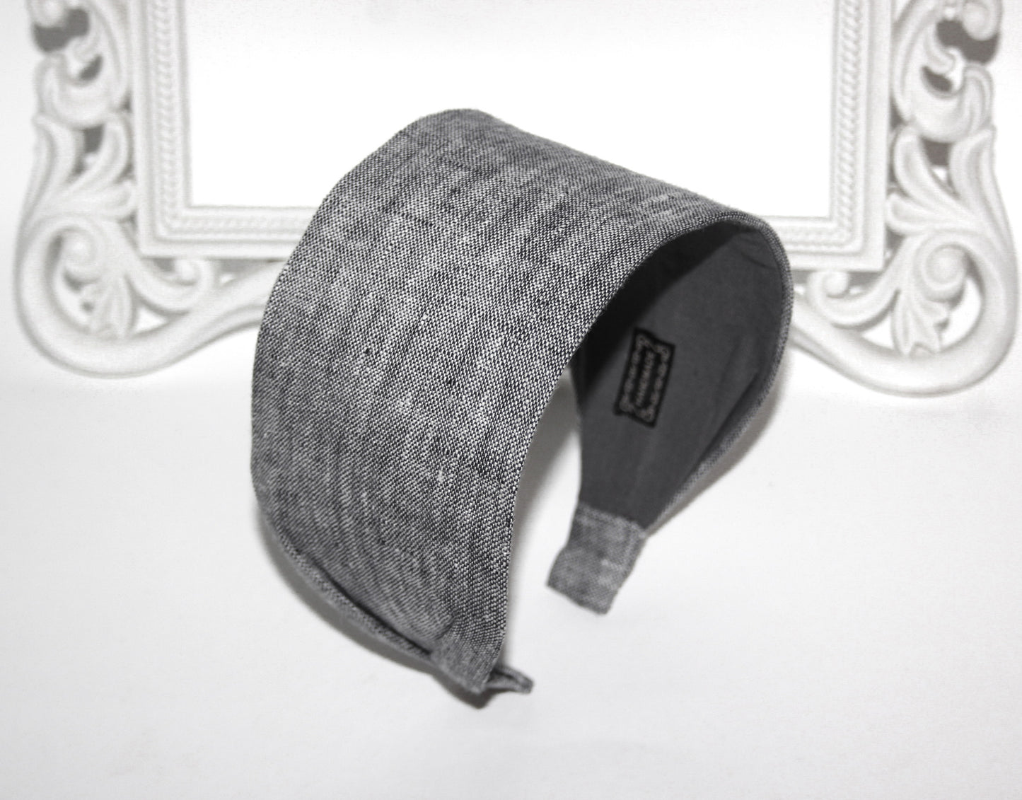 Chambray linen headband women Dark Gray head scarf