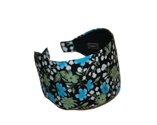 Wide fabric headband black and blue boho head scarf women hair accessory structured cotton hair band