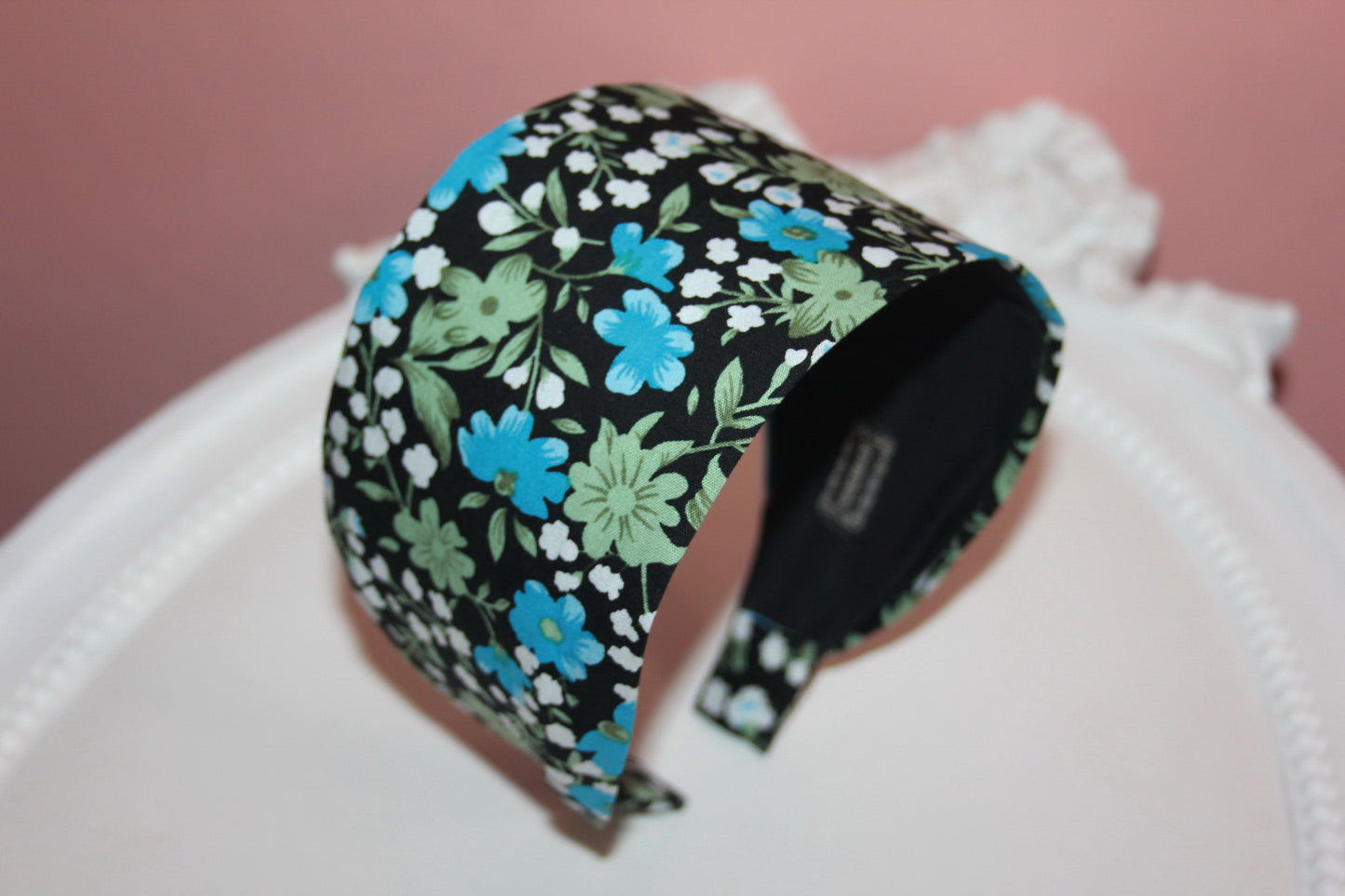 Wide fabric headband black and blue boho head scarf women hair accessory structured cotton hair band