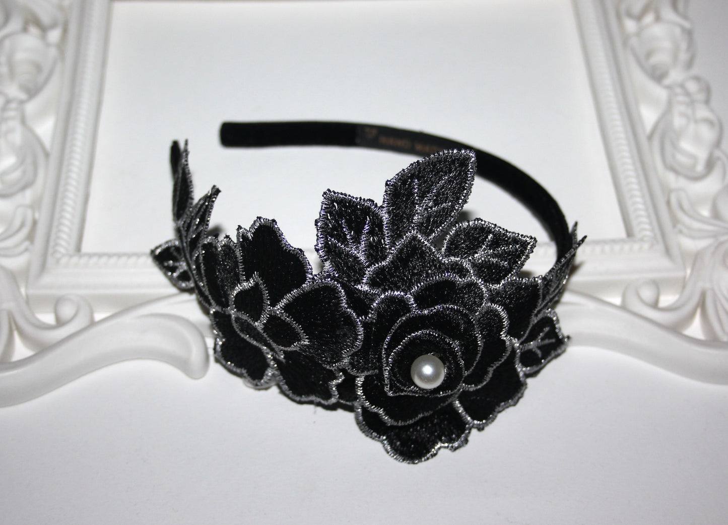 Black & Silver side flower fascinator Wedding women headband Bridal tiara