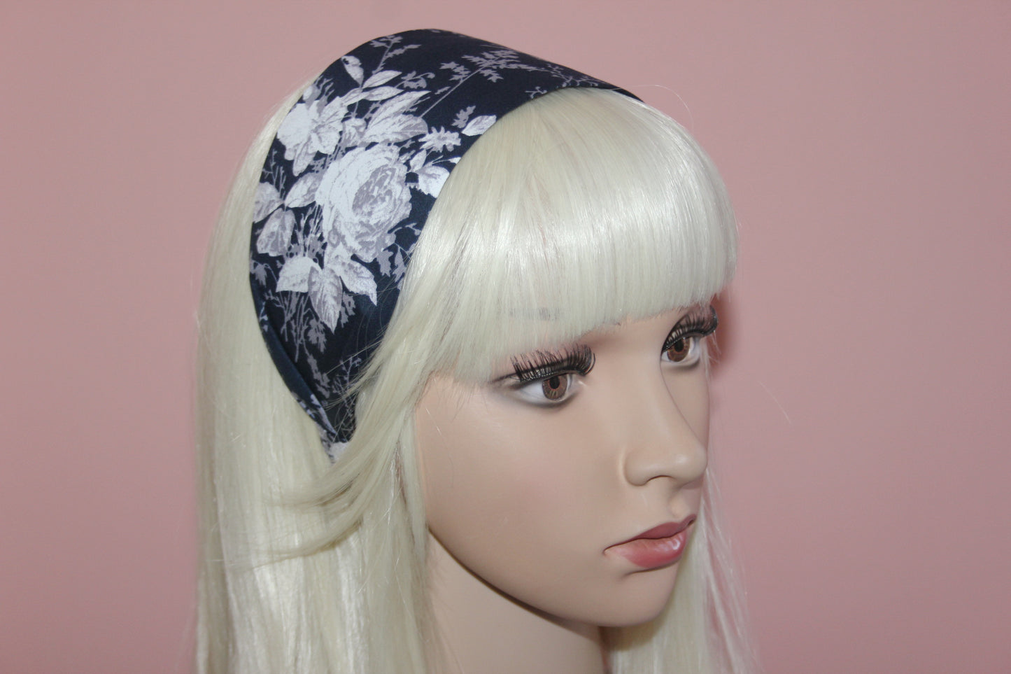 Headband for women boho dark blue&white cotton print fabric head scarf