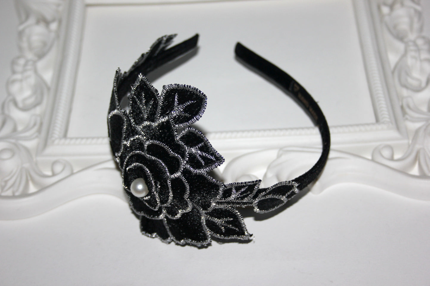 Black & Silver side flower fascinator Wedding women headband Bridal tiara