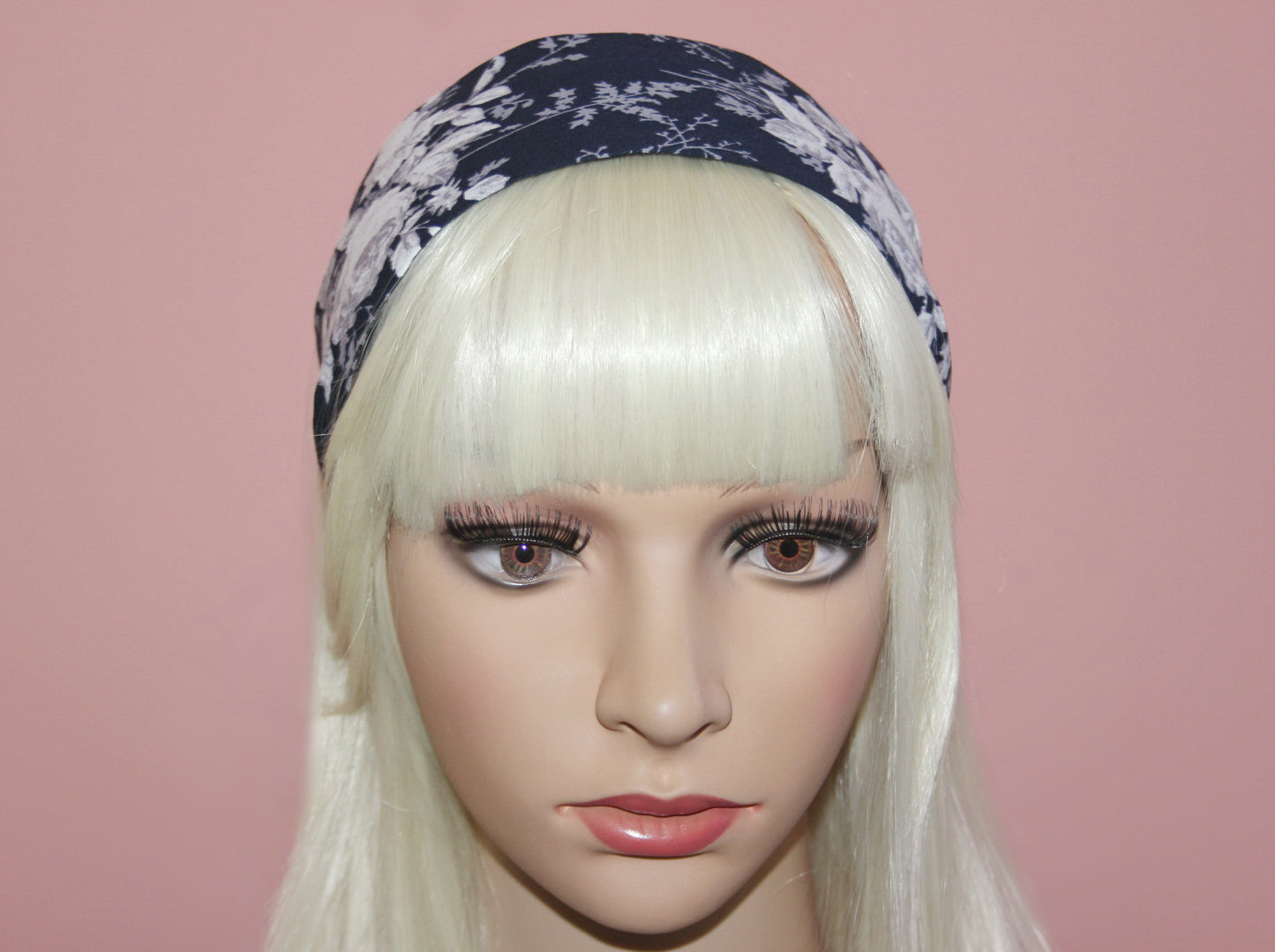 Headband for women boho dark blue&white cotton print fabric head scarf