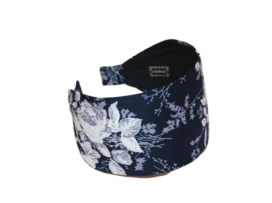 Headband for women boho dark blue&white cotton print fabric head scarf