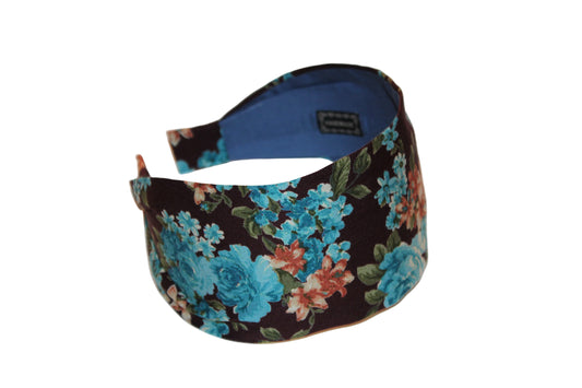Boho headband for woman Brown and Blue extra wide women hairband