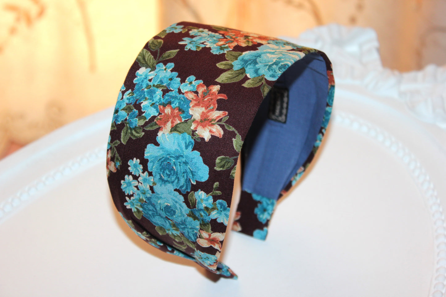 Boho headband for woman Brown and Blue extra wide women hairband