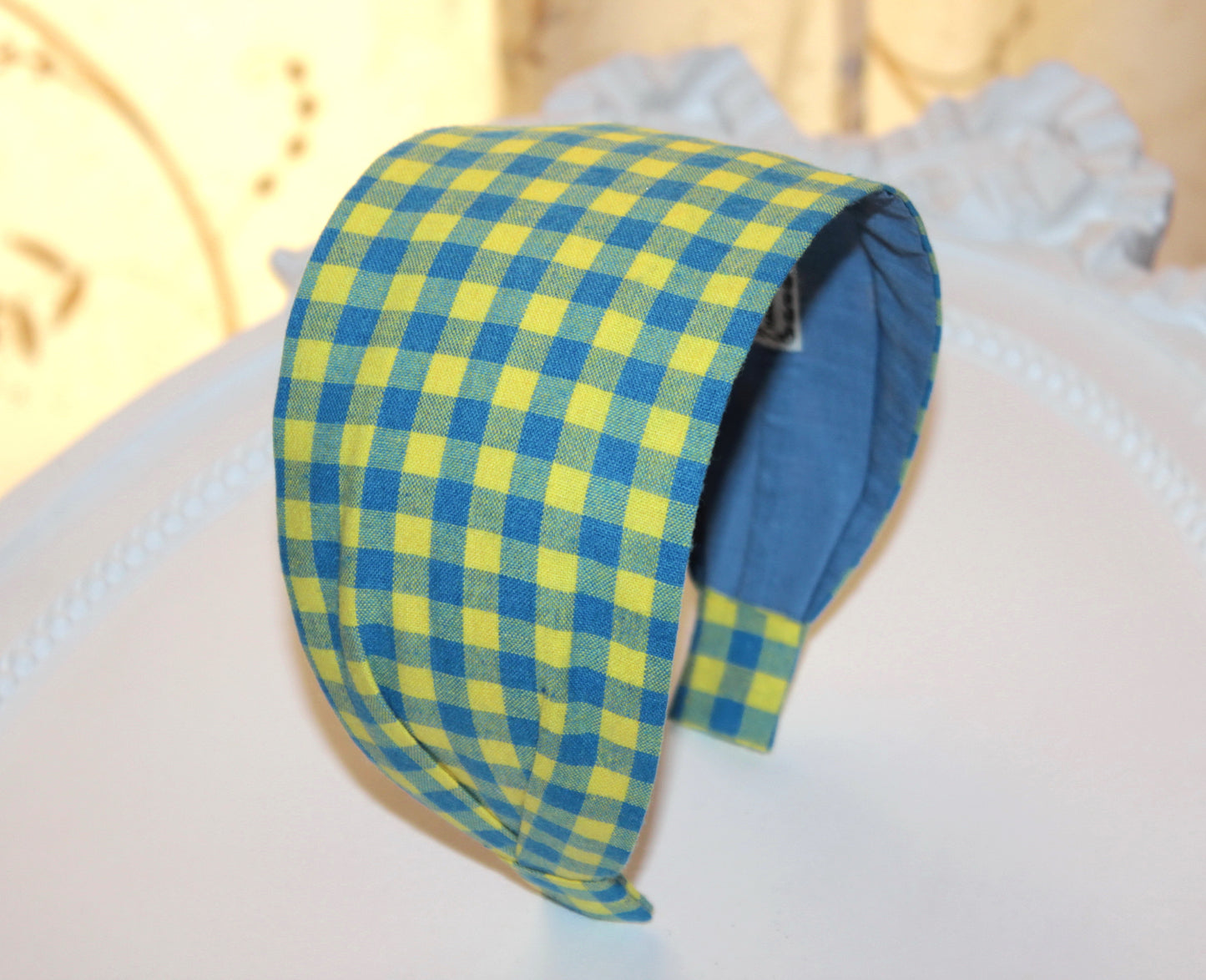 Yellow & Blue Gingham headband