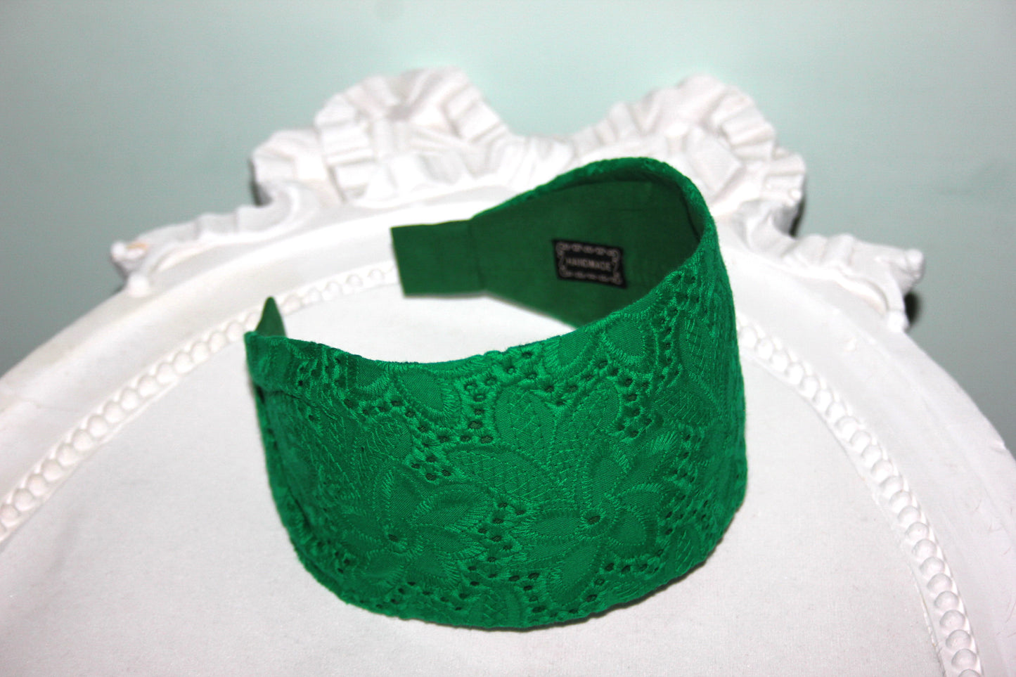 Green headband Embroiered boho hairband for women