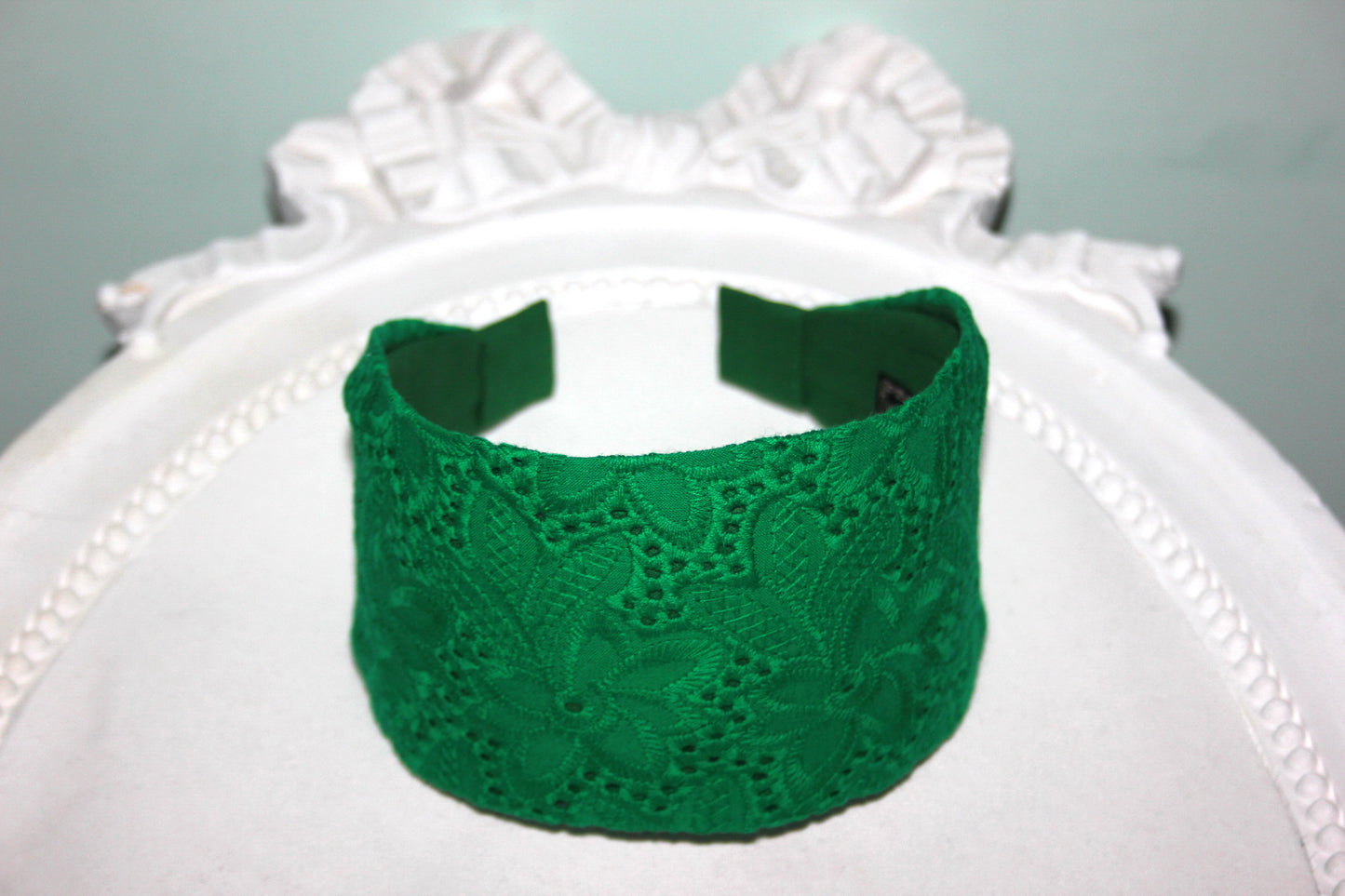 Green headband Embroiered boho hairband for women
