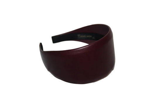 Dark Maroon leather headband, Italian soft lambskin hairband for women