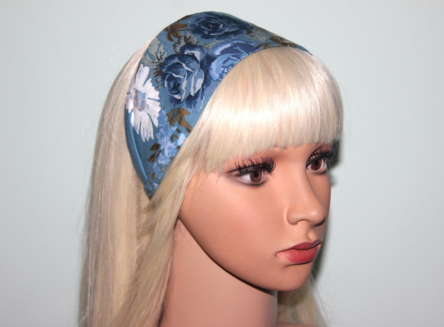 Headband for women Boho Blue cotton print head scarf