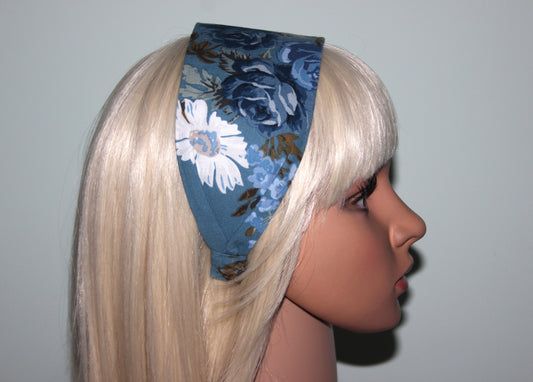 Headband for women Boho Blue cotton print head scarf