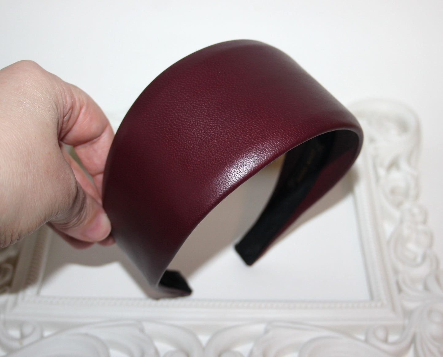 Dark Maroon leather headband, Italian soft lambskin hairband for women