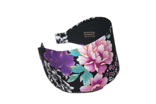 Japanese headband for women Black flower print cotton head scarf