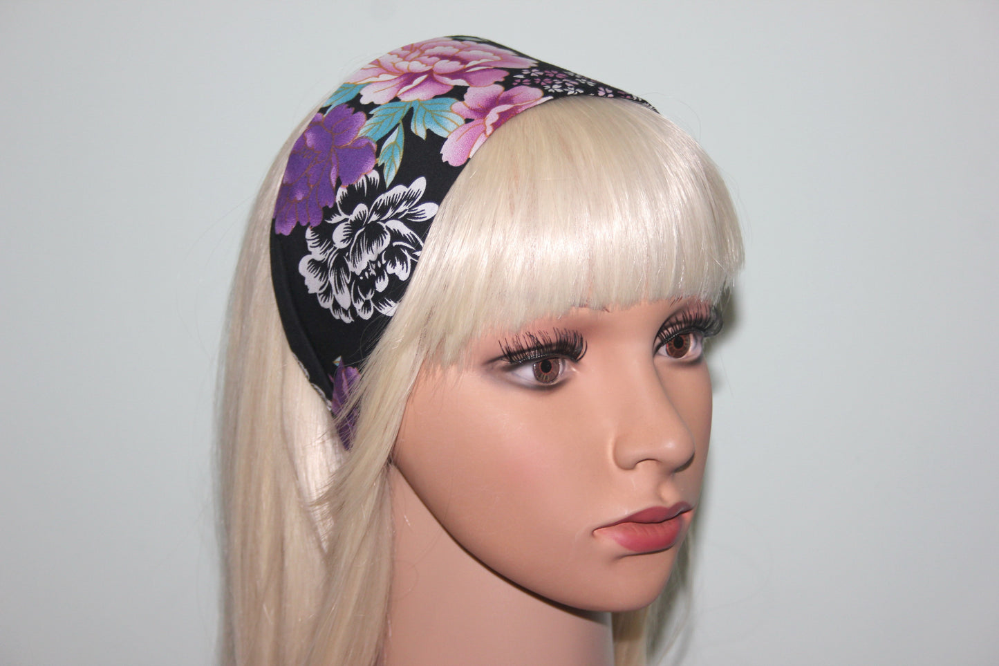 Japanese headband for women Black flower print cotton head scarf